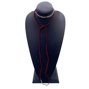 Jen Atkin X Chloe Isabel Baguette Crystal Red Cord Wrap Choker Necklace Boho